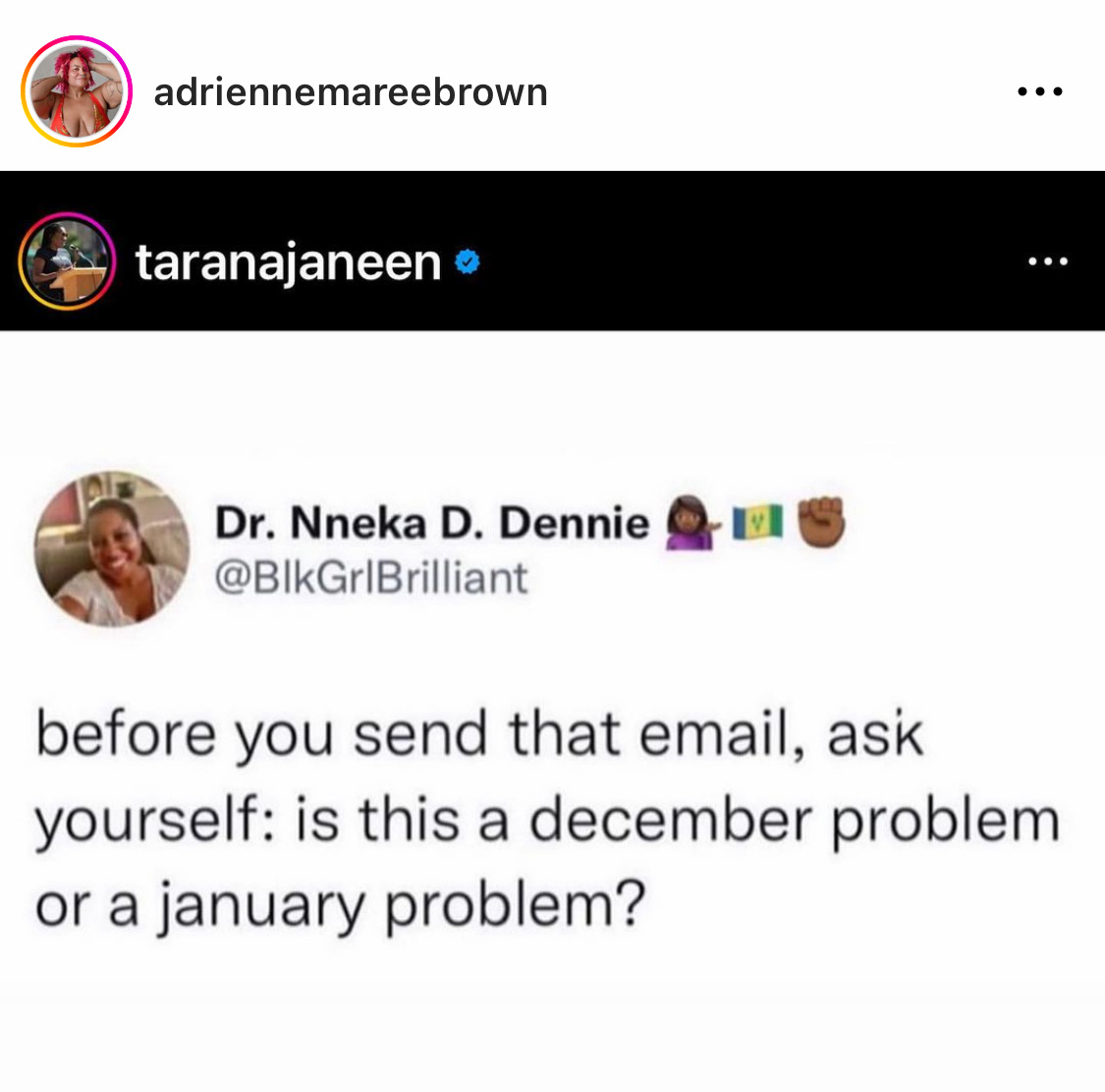 before you send that email, ask yourself: is this a december or a january problem?